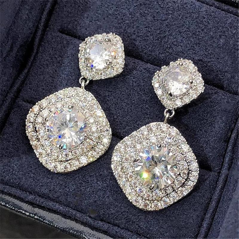 925 Sterling Silver Luxury Women Drop Earrings Full Sparkling CZ Fashion Jewelry for Wedding Daily Party Accessory