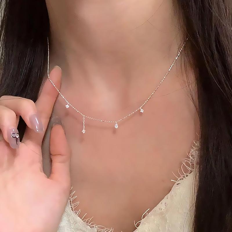Zircon Teardrop Tassel Necklace: Simple, Versatile Choker for Everyday Wear