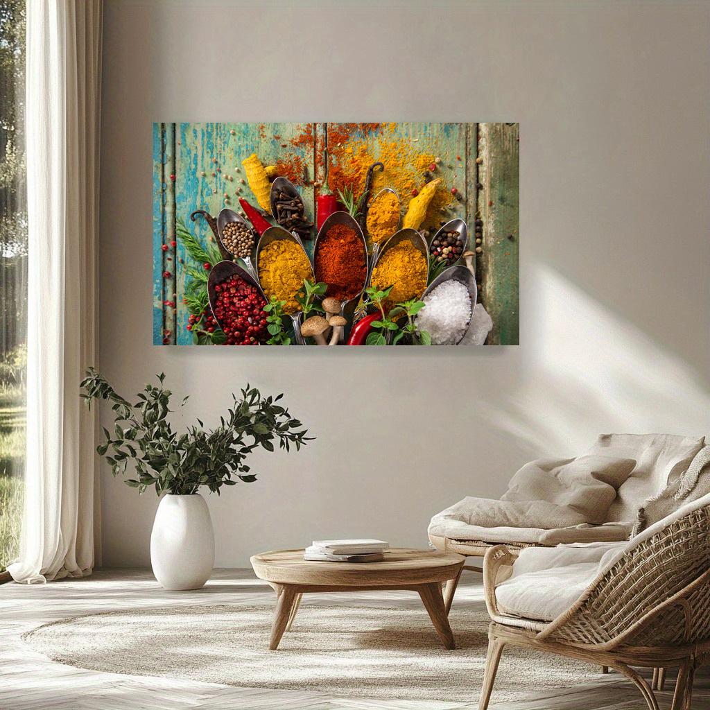 Canvas Painting Cuadros Scandinavian Posters and Prints Wall Art Food Picture Living Room Grains Spices Spoon Peppers Kitchen