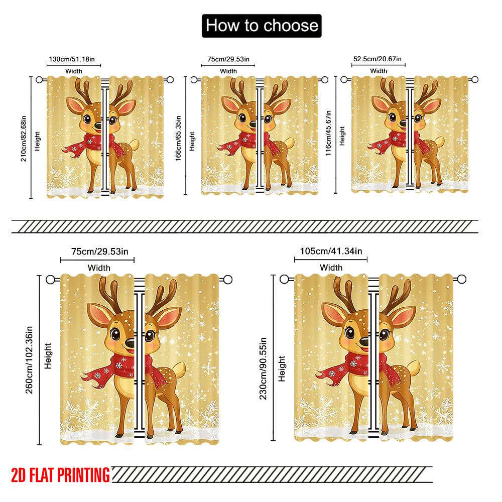 2pcs 2D flat printing Christmas Window Curtains Cute cartoon reindeer (2) 100% Polyester Without Electricity Family Party for