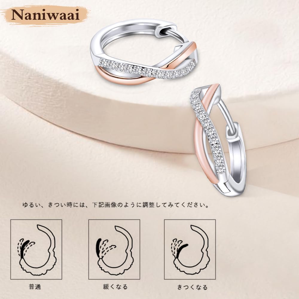Naniwaai Earrings for Women Popular Shiny Zirconia Earrings Hypoallergenic Twisted Two Tone Hoop Earrings Ring 925 Silver Earrings 18K Pink Gold