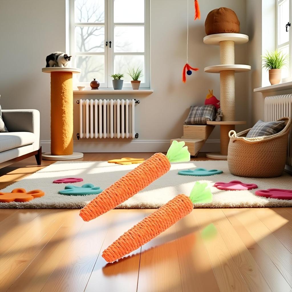 2Pcs Carrot Shapes Cat Rope Toys with Sounding Parcels Interactive Cat Toys for Indoor Cats and Kittens for Biting Chewing