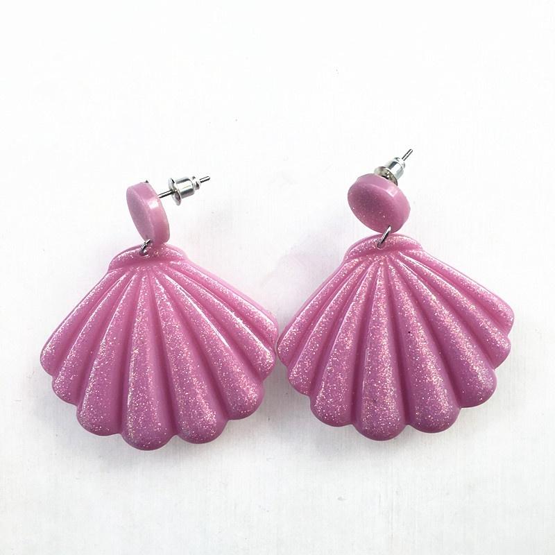 

Літні жіночі сережки-пусети у формі мушлі з блискітками з акрилової смоли для пляжу фіолетовий