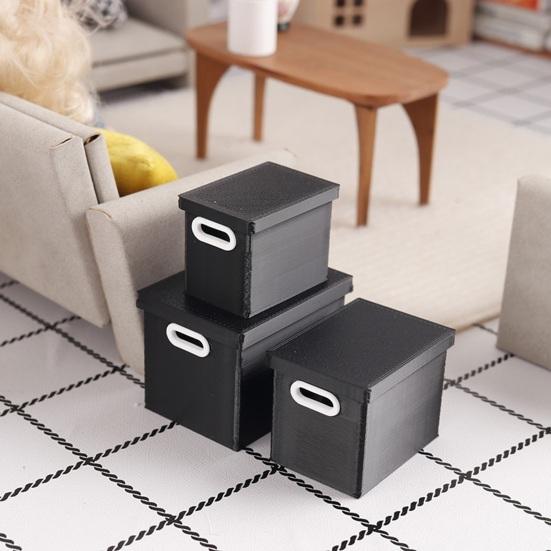3Pcs/Set Simulation Storage Box 1:12 Miniature Scale Three-Piece Stacking Design Smooth Edges Safe Play Storage Organizer Dollhouse Accessory