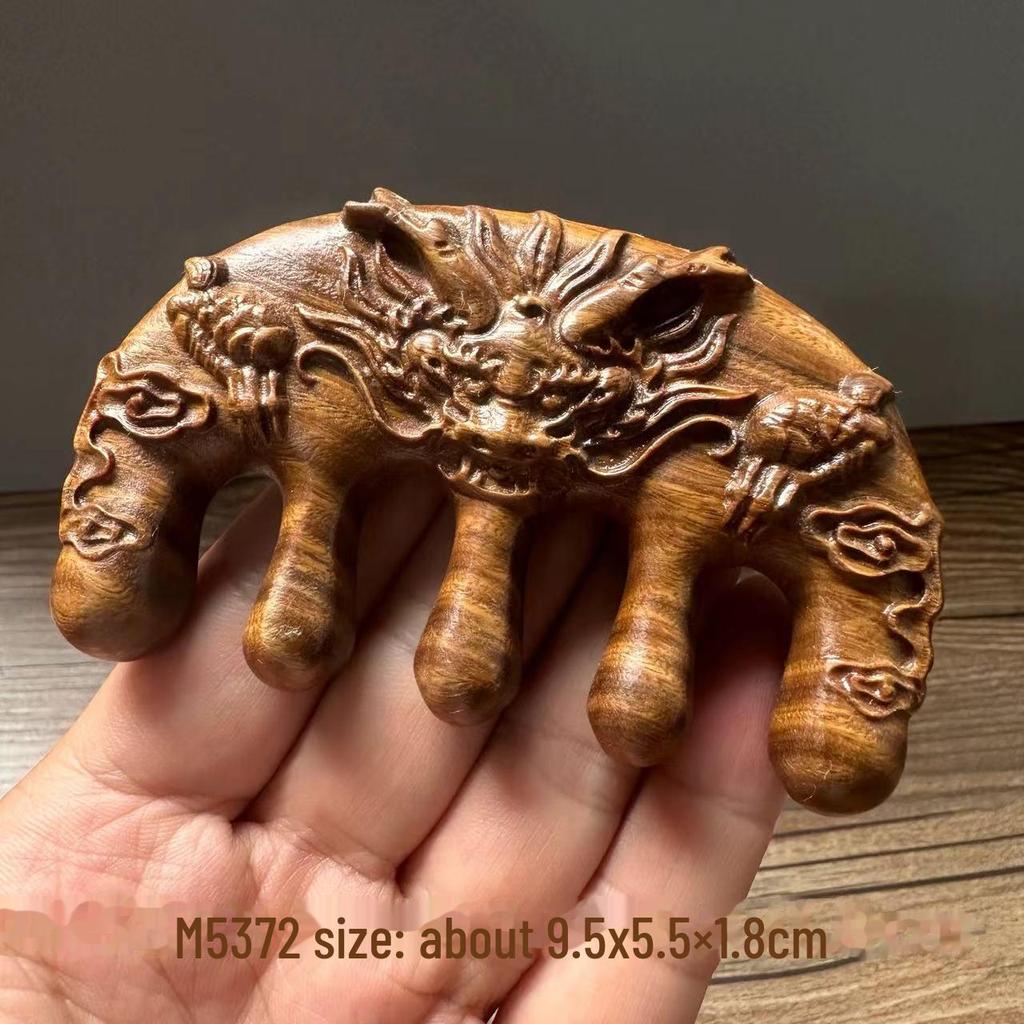 Green Sandalwood Carved Portable Scalp Massage Comb for Women