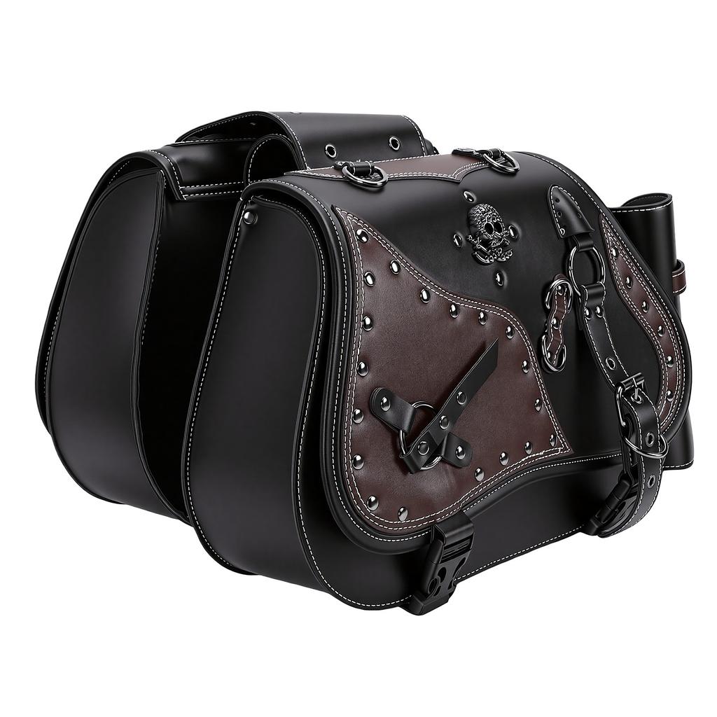 Motorcycle Saddlebags with Cup Holder 30L Large Capacity Waterproofing Universal PU Leather Side Bags for Most