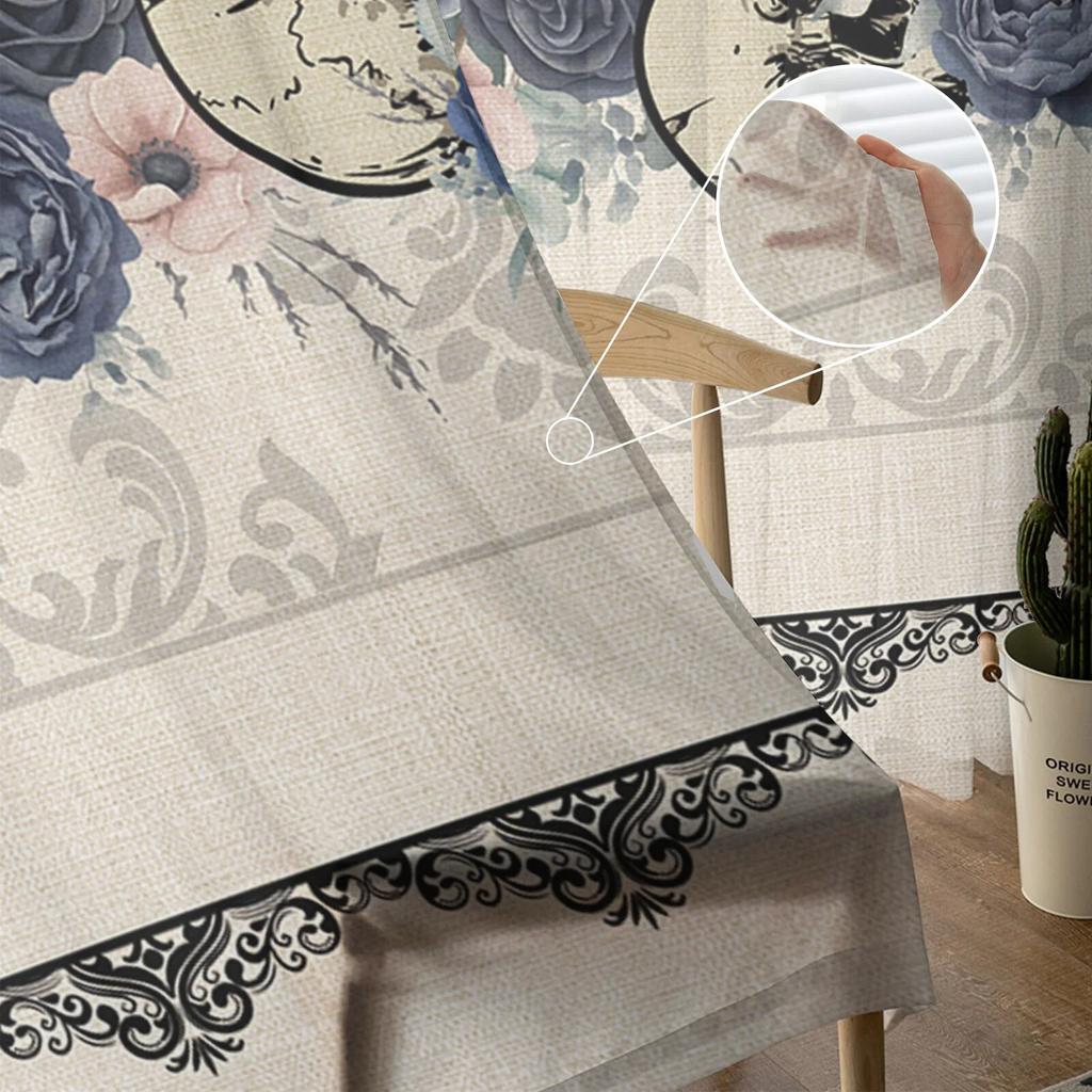 Halloween Flower Skull Bedroom Transparent Sheer Curtains Holiday Decoration Window Voile Tulle Curtain