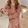 Spring and Autumn Heart Print Nightgown Sleepwear Women's Ruffles Night Dress One Piece Pajamas Long Sleeve Home Wear