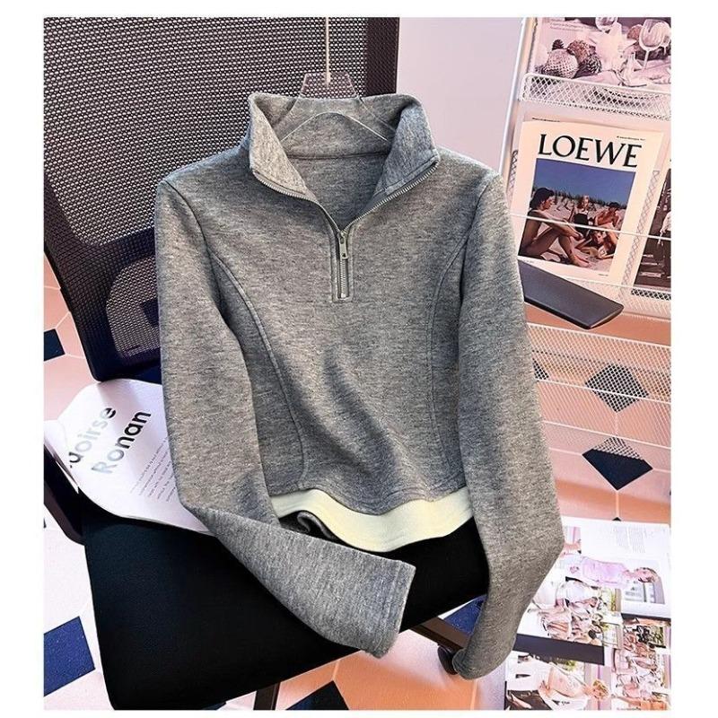 

Осень Зима Половина Высокого Воротника Ложный Двойной Слой Повседневная Модная Толстовка Женская Лоскутная Толстовка Топ S серый