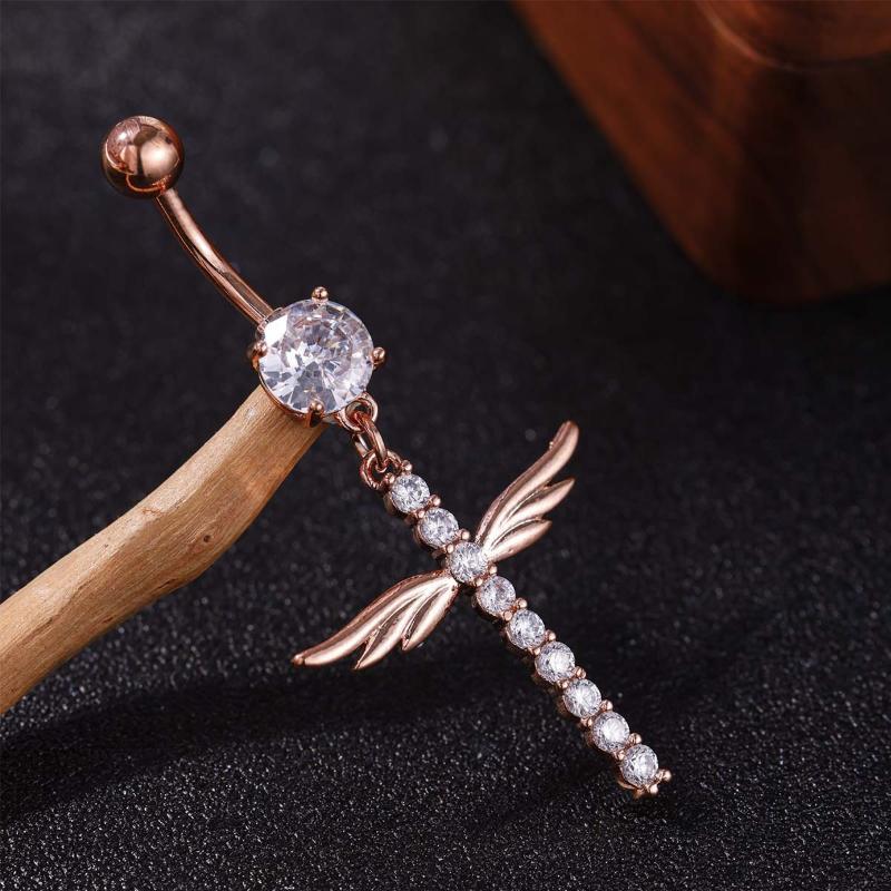 Cross Design Crystal Dangle Belly Ring 1Pcs Comfortable Stainless Steel Navel Piercing Jewelry for Daily