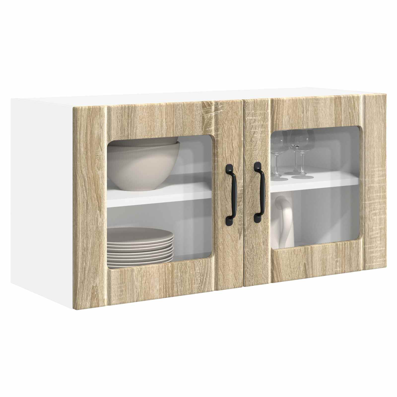 Porto Wandmontiertes Glasvitrinenschrank in Sonoma Eiche Optik 80 x 31 x 40 cm