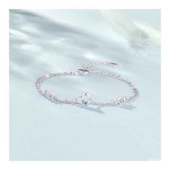 Moonstone Bracelet for Women Popular June Birthstone [Three Hearts] 925 Silver Metal Hypoallergenic Bracelet Heart 2 Chain Chain for Everyday Use