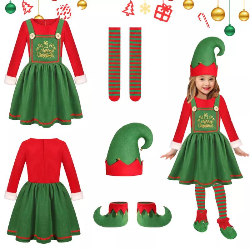 Christmas Kids Adult Elf Cosplay Costume Xmas Perform Clothes Fancy Dress Outfit