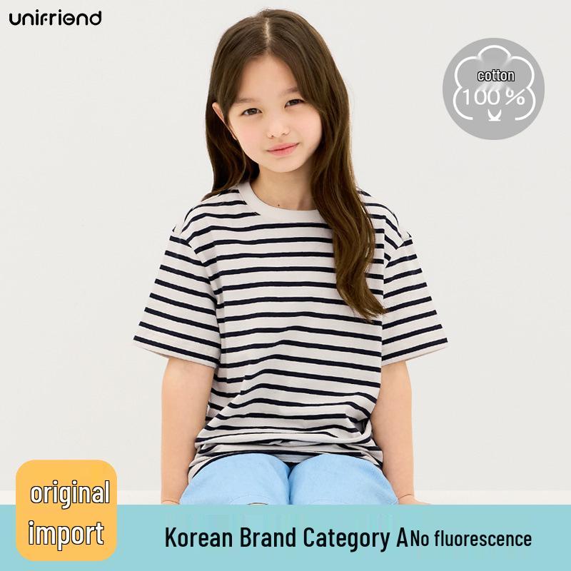 Unifriend Kids Striped Cotton T-Shirt - Short-Sleeve Korean Style