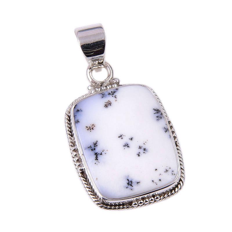 Natural Dendrite Opal Gemstone 925 Solid Sterling Silver Gift Pendant 1.5" b1B96