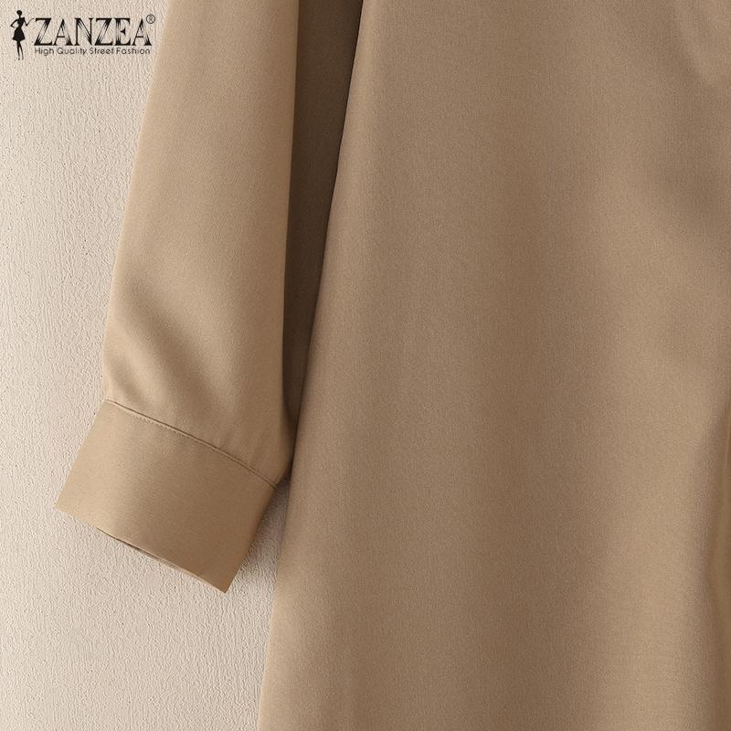 ZANZEA Lässiges Hemdkleid mit Umlegekragen und 3/4-Ärmeln für Damen