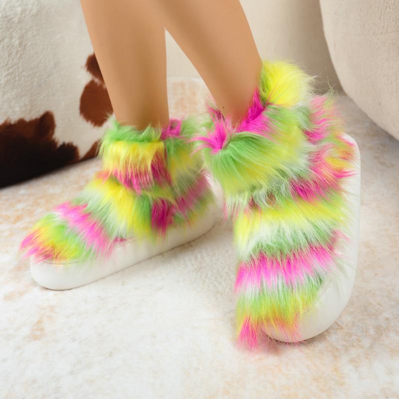 Fashion Candy Color Non Slip Soft Thicken Bottom Snow Boots Women Mix Color Long Plush Snow Boots Women 2025 Warm Faux Fur Outdoor Shoes
