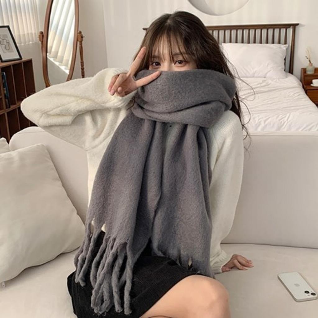 Solid Color Thick Cashmere Scarf for Women Large Blanket Pashmina Winter Warm Shawl Wraps Bufanda Female Tassel Foulard