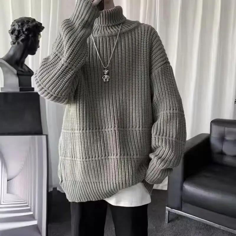Turtleneck Knitwear Autumnr and Winter High Collar Loose Fit Knitted Sweaters for Men Casual Aesthetic Cheap Top Pullover Man