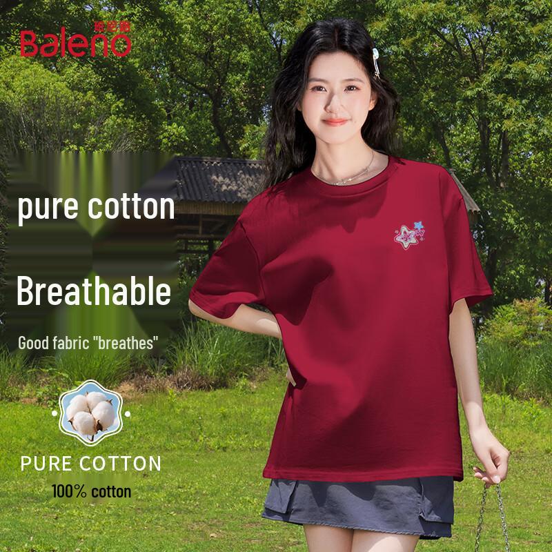 

Baleno Women s Pure Cotton Loose Round Neck Short Sleeve T-Shirt S