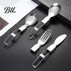 Corrosion Resistant Utensils Stainless Steel Folding Spoon Fork Cutter Straw Brush Foldable Flatware Outdoor Camping Picnic Hiking Collapsible Cutlery