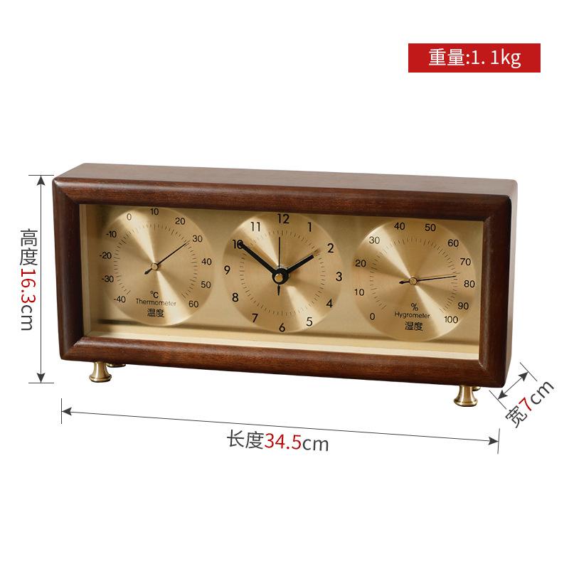 Элегантные настольные часы для гостиной из массива дерева, механический термометр и гигрометр, простые и современные настольные часы