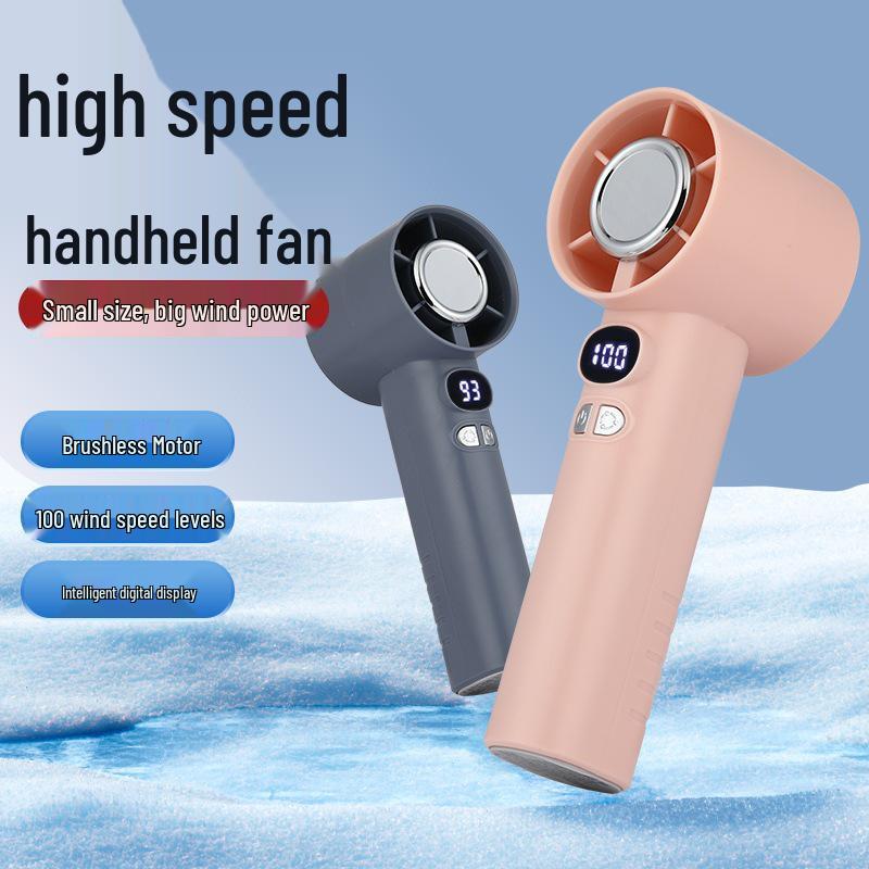 High-Speed USB Rechargeable Portable Mini Handheld Fan with 100-Speed Turbine Power for Strong Wind