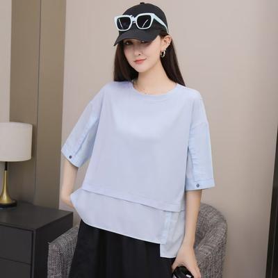 DIMANAF 2025 Women Summer Solid Plus Size T-shirt  Short Sleeve Long Buttons Loose Tops Tees