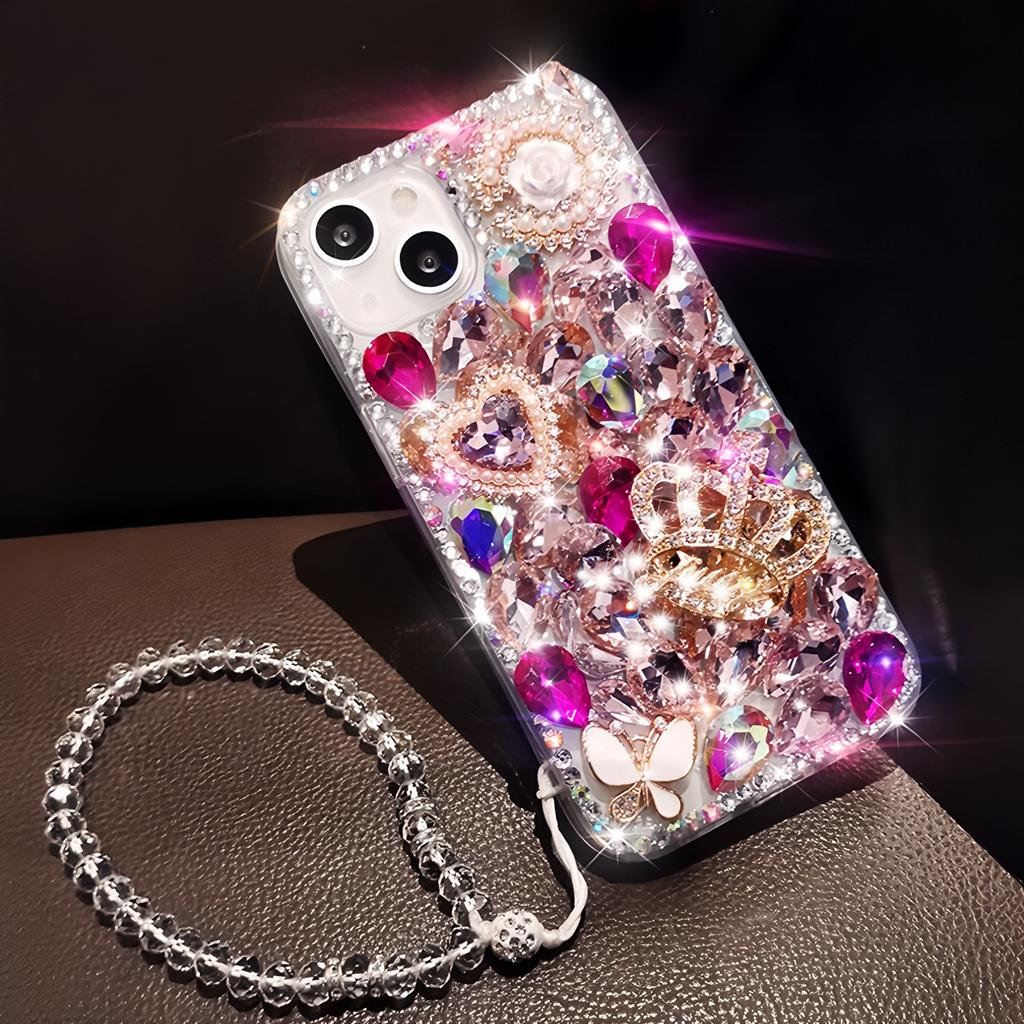 Glitter Strass Mobilskal För iPhone 17 16 15 14 13 12 11 Pro Max Air mini 16e 8 7 Plus X XS XR, Bling Kristall Krona Fjäril Pärla Blomma Design