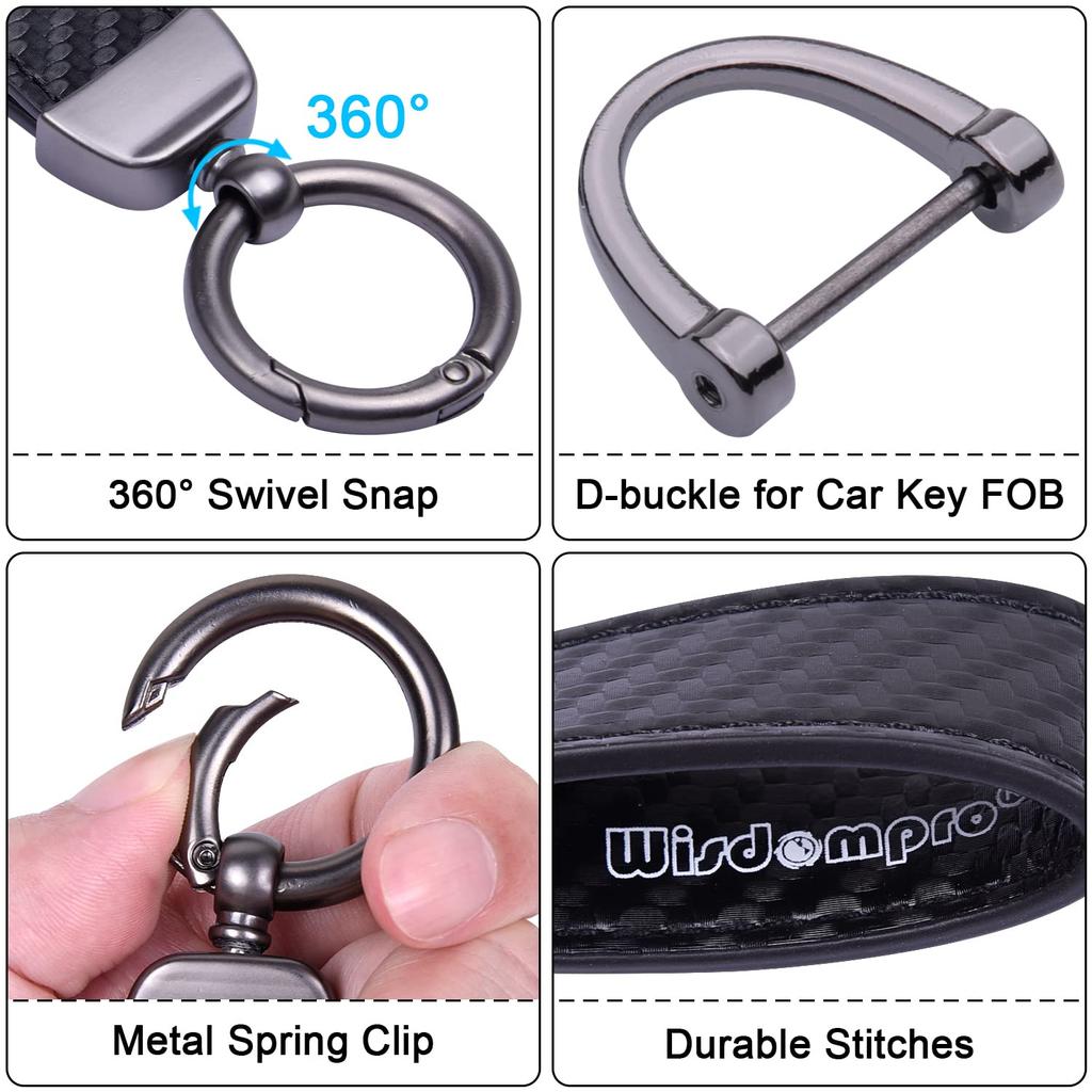 Car Carbon Smart Key Black [Wisdompro] Keychain, Leather, Anti-Loss, Compatible, Stylish, Men's & Women's, (Flat Connector)