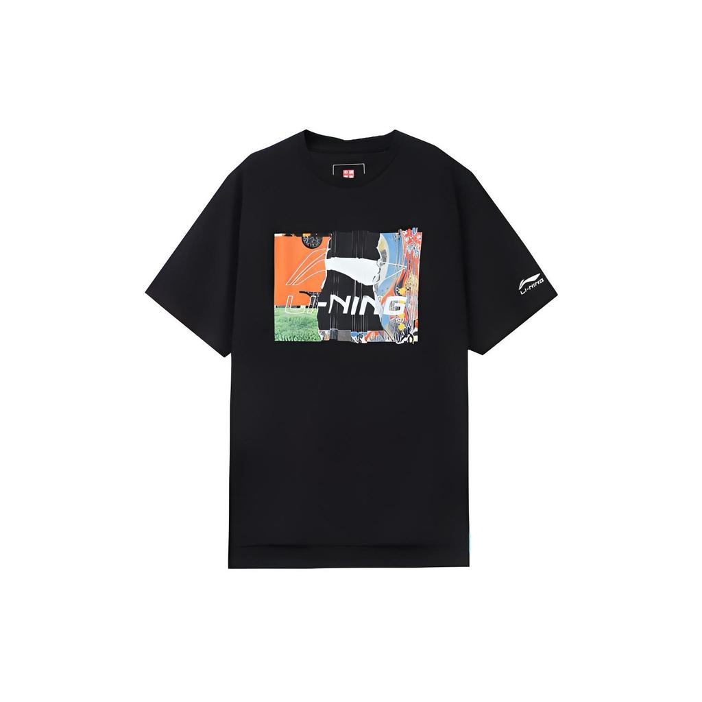 Li Ning T Shirts Men's Black Crew Neck Moderate Straight Fit AHSR915-3
