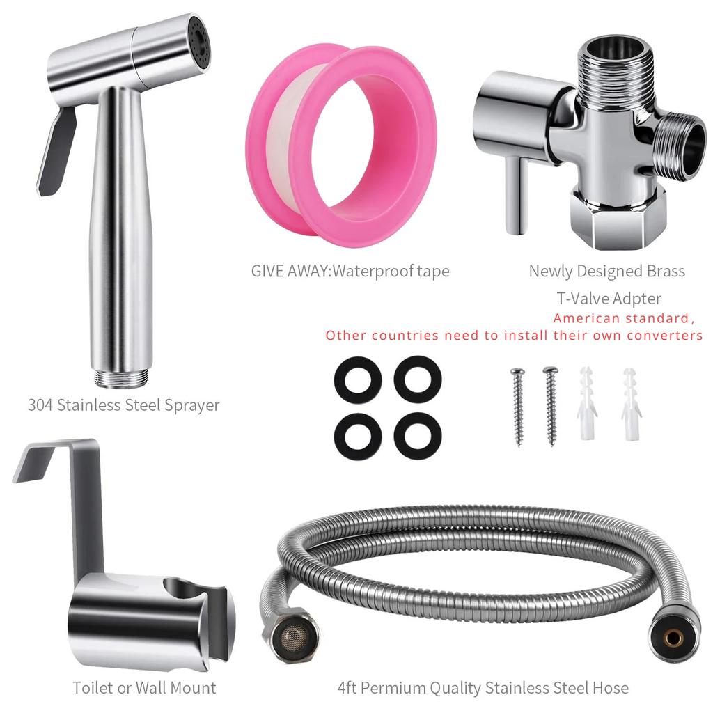 Sprayer Bidet for Toilet Hand Held Stainless Steel Kit with Hose Adjustable Water Pressure Bidet Attachment Shower Spray