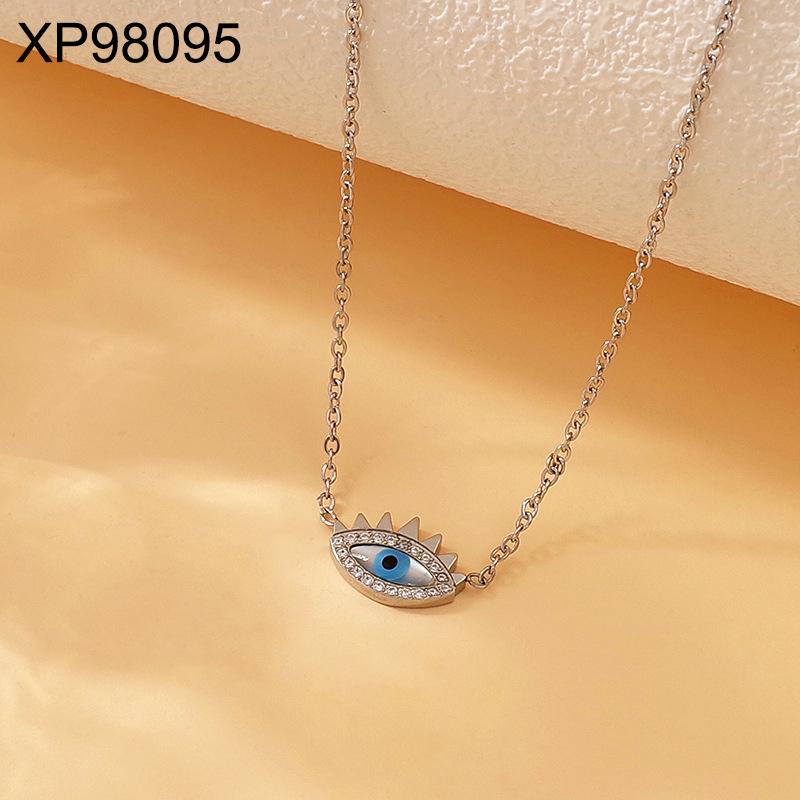 Elegant European Blue Gold-Plated Titanium Steel Eye Pendant Necklace for Women - Versatile Clavicle Chain Jewelry