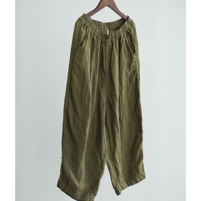 

Johnature Women Vintage Straight Pants Elastic Waist Solid Color Trousers Spring Loose Soft Ankle Length Pants One Size