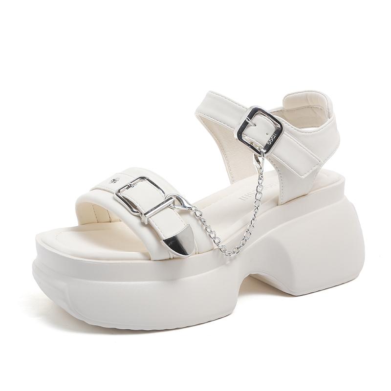 Fashion Ladies Shoes On Sale 2025 New One-word Buckle Women's Sandals Summer Open Toe Mid Heel Water Proof Concise Daily Sandals Women