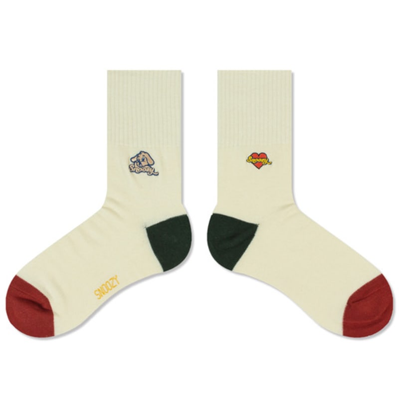 SNOOZY Snoozy Dog Logo Embroidered Socks (Beige Khaki)