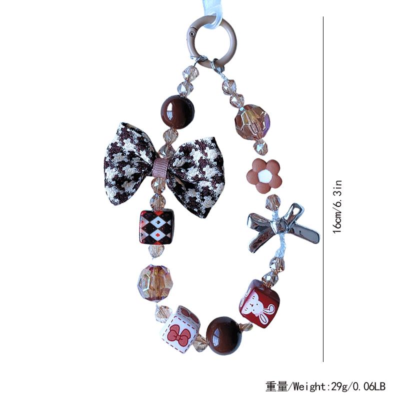 1Pcs Cute Phone Lanyard,Vintage Plaid Bow Beaded Chain for Phone Decor, Keychain for Purse Car Keys, Winter Autumn Charm Gift