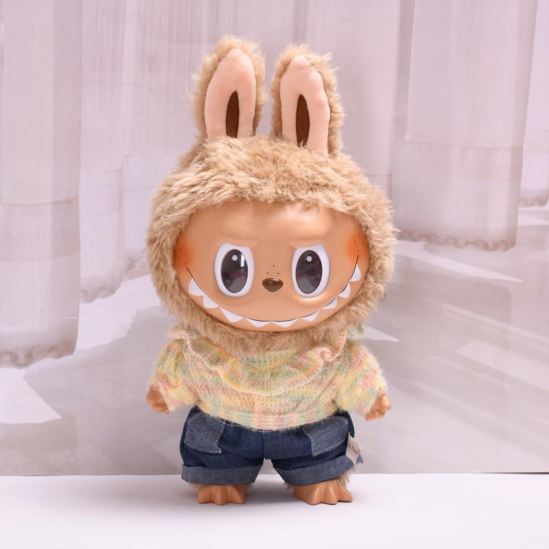 38cm Labubu Plush Doll Casual Outfit Set with Hat (Clothes Only)