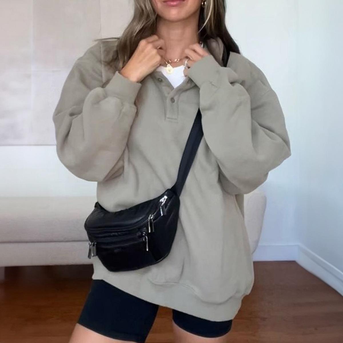 

Casual Vacation Solid Color Long-sleeved Jacket and Sweatshirt for Women 2025 Autumn and Winter S сірий