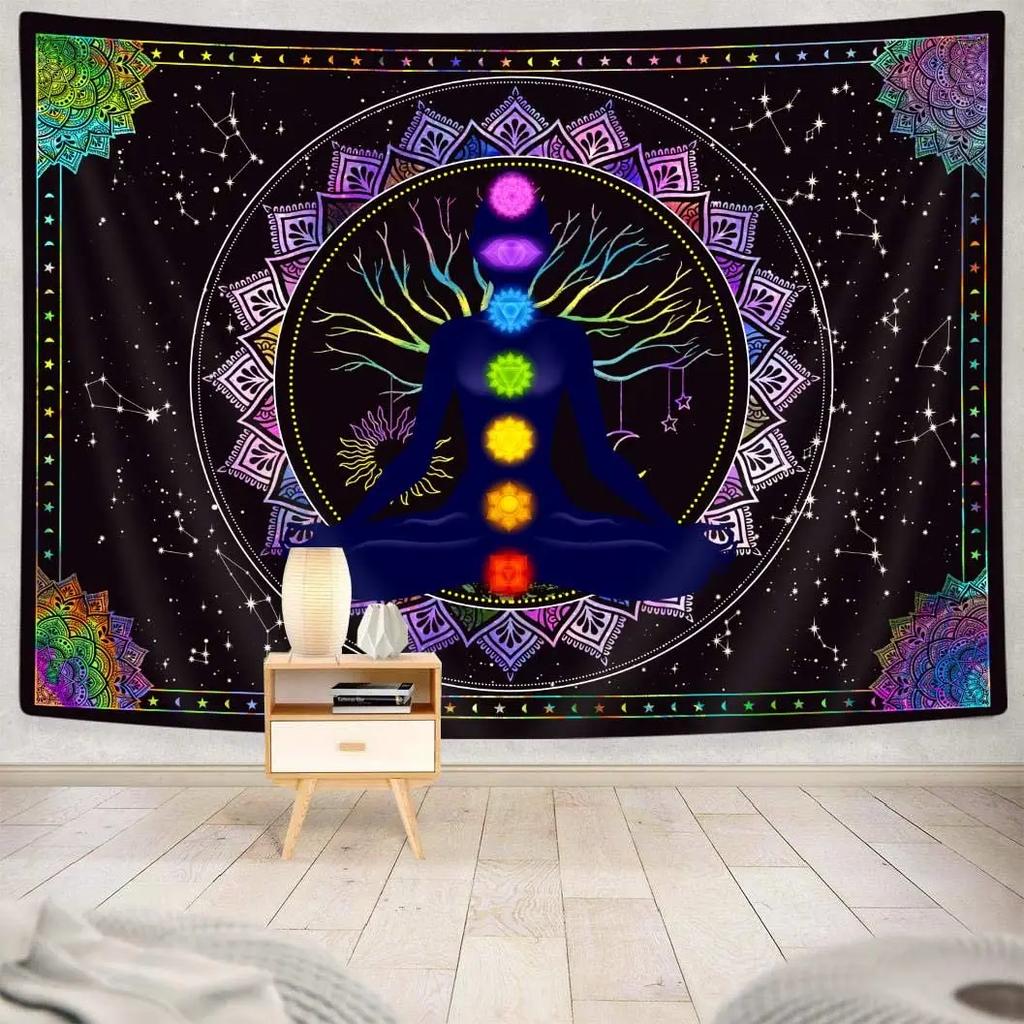 Sieben Chakra Wandteppich Yoga Meditation Wandteppich Buntes Mandala Indisch Hippie Wandteppich Wandbehang für Wohnzimmer Schlafzimmer