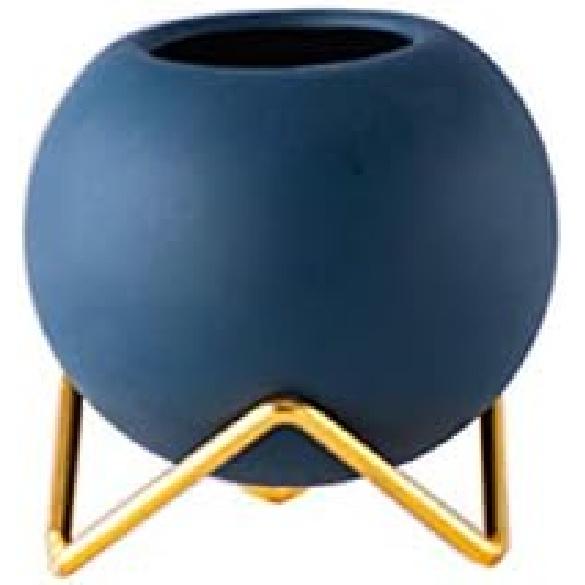 

Керамический комнатный горшок для растений - 4 дюйма с золотой металлической подставкой для трав, орхидей, кактусов, суккулентов (Темно-синий) темно-синий