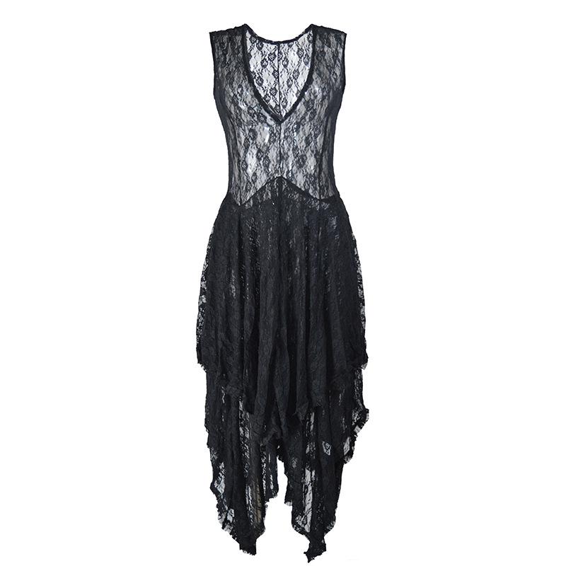 European Fashion Lace Irregular High-Low Skirt Dress