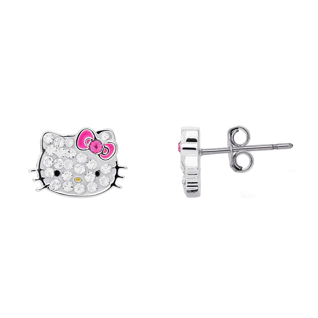 Hello Kitty crystal stud earrings silver-plated