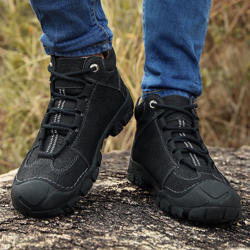 Plus Size 38-46 Nové Outdoorové pánské boty Ručně vyráběné turistické boty z pravé kůže Pánské protiskluzové teplé zimní boty pro muže Sněhule