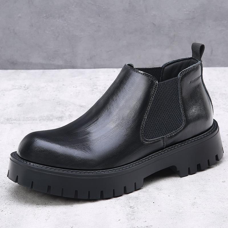 

2025 Autumn Early Winter Shoes Mens Chelsea Boots Fashion Brand Male Footwear Thick Sole 4.5cm Non-slip Black Plus Size 46 46 чёрный