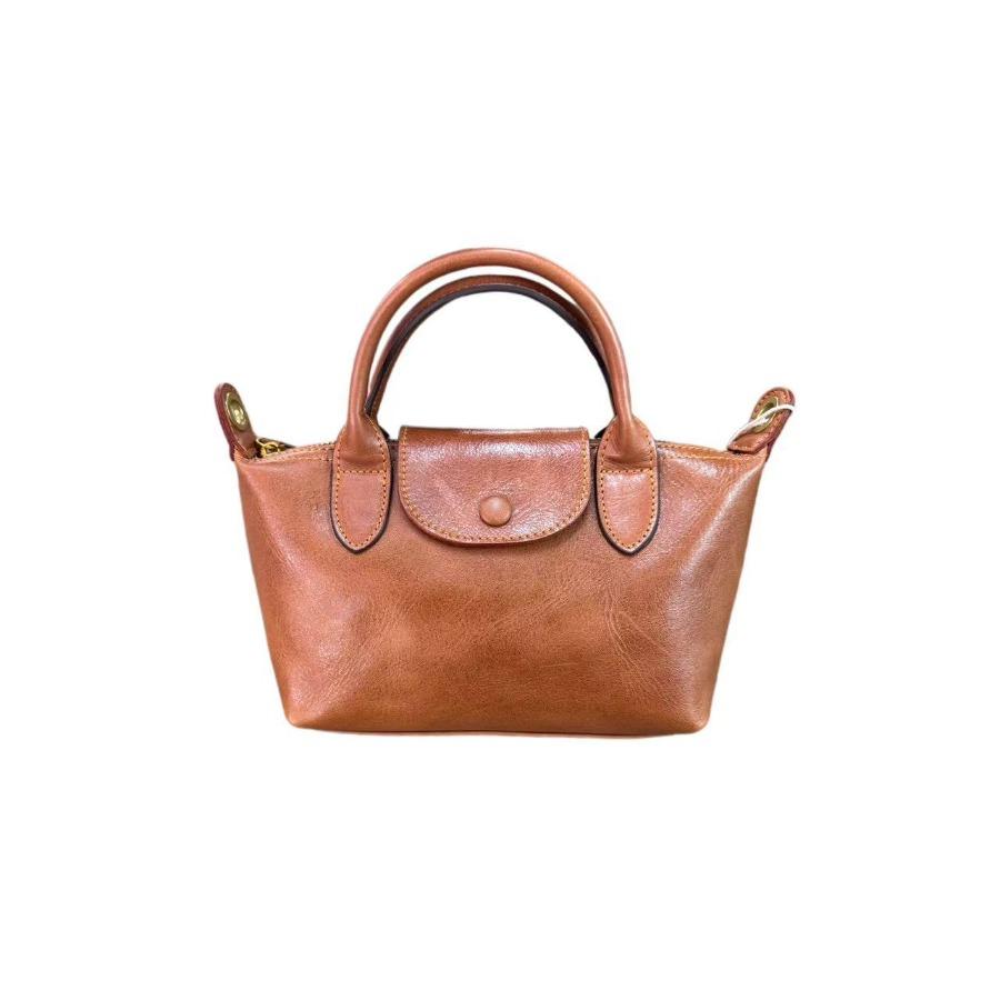 Exquisite Top Layer Vegetable Tanned Cowhide Dumpling Bag Handbag, Leather Fashionable Crossbody Mini Bag