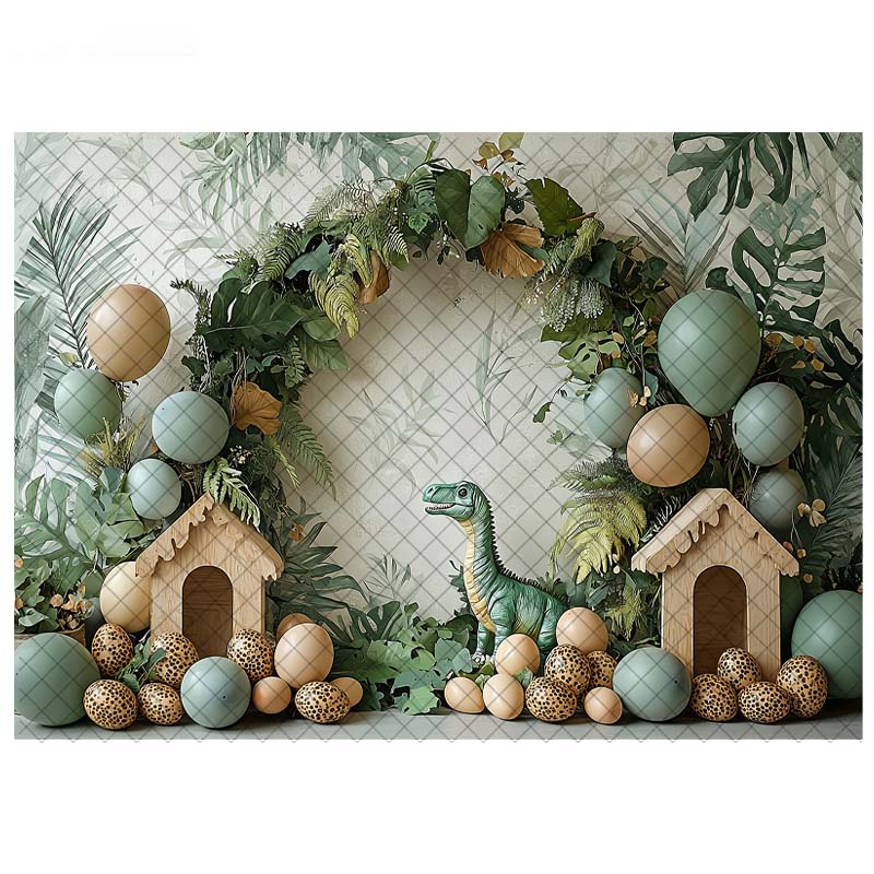 Dinosaur Theme Backdrop Photography Tropical Forest Arch Balloon Decor Birthday Cake Smash Kids Portrait Photo Background Studio
