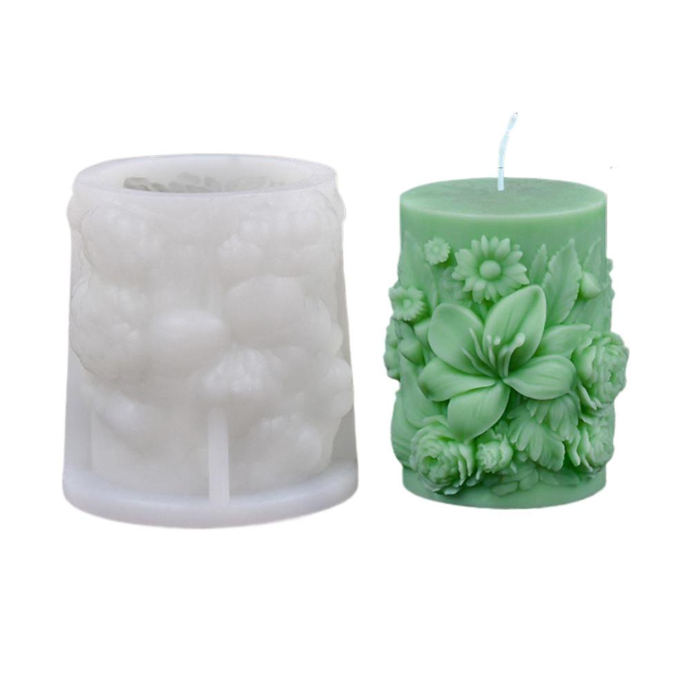 Flower Relief Flowers Cylinder Candle Mold Silicone Resin Mold Cylindrical Candle Mould Home Decor