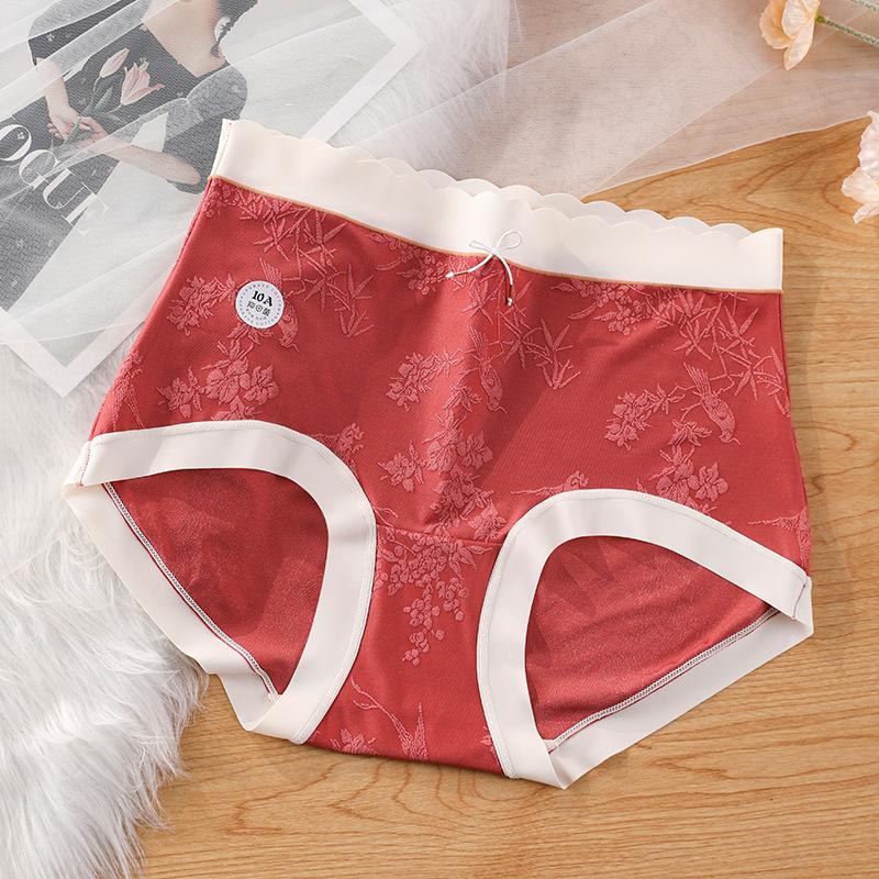 

Женское весенне-осеннее рельефное жаккардовое нижнее белье с высокой талией, антибактериальной ластовицей, из ледяного шелка, бесшовное 3XL красный