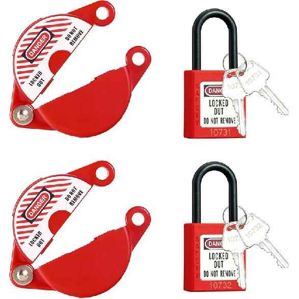 2 Sets Gate Valve Lockout and Safety Padlocks, Valve Lockout Device for 1 to 2-1/2 inch Diameter Valve Handles, Suited for Outdoor Water Spigot